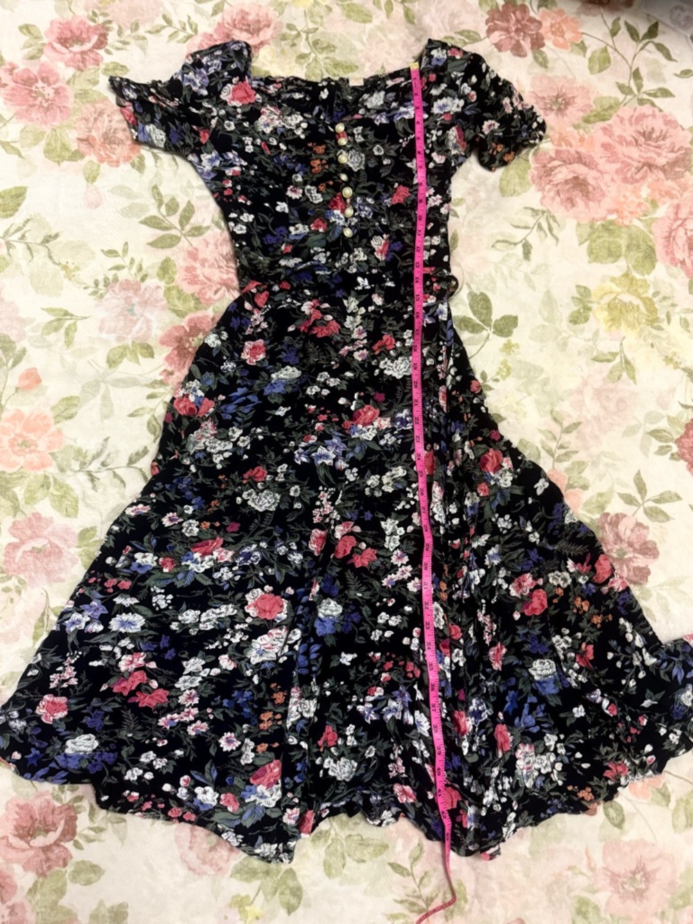 Vintage 90s Bila Cottagecore Maxi Dress -Dark Floral Rayon Boho Whimsygoth - Picture 7 of 12